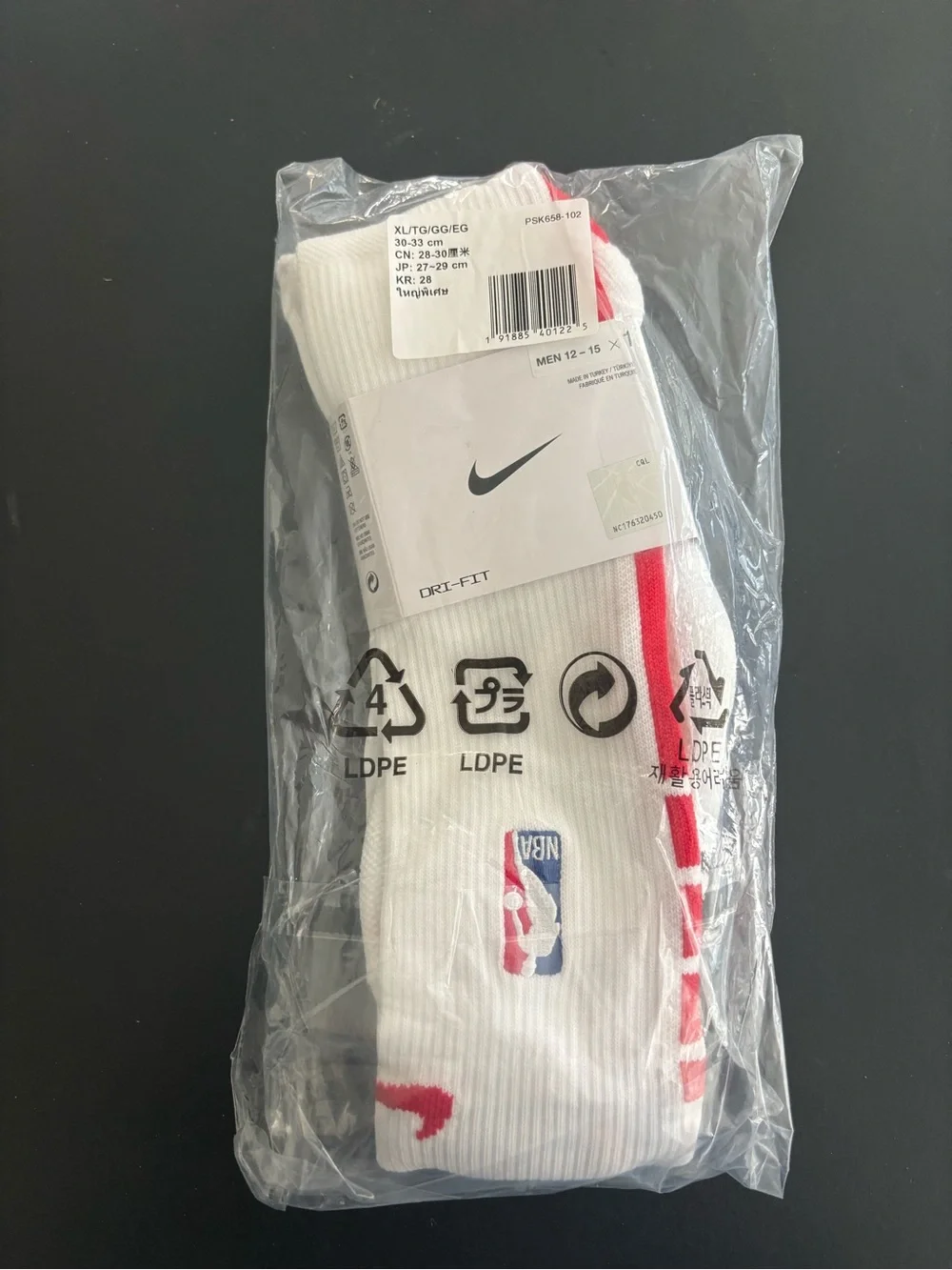 Nike White & Red NBA Crew Athletic Socks